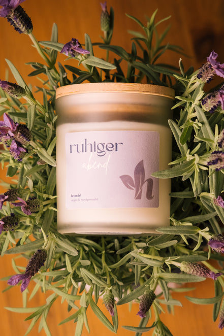herzton Ruhiger Abend im Milchglas seitlich, Bambusdeckel und Lavendel