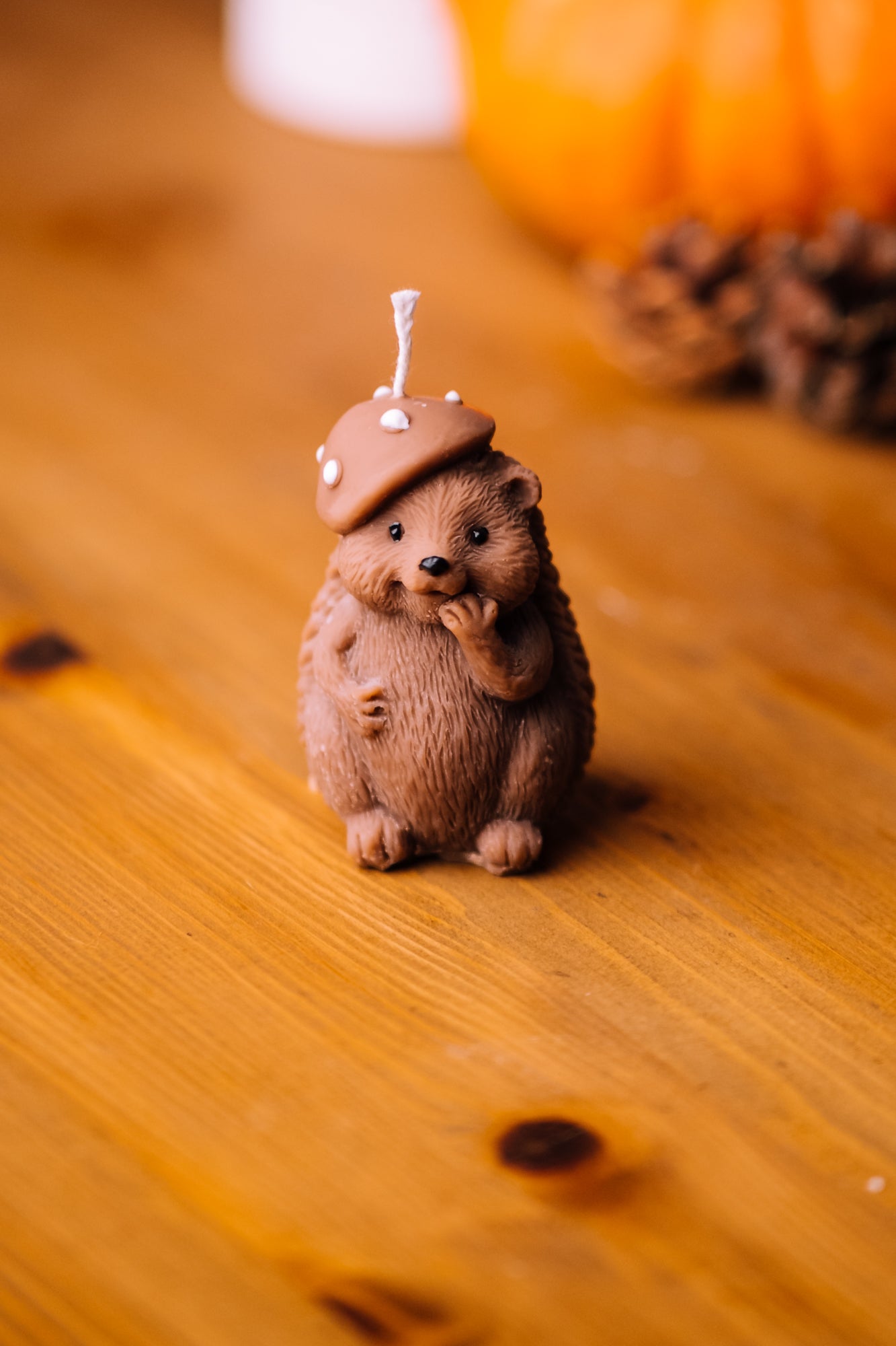 Igel Kerze mit Pilzhut