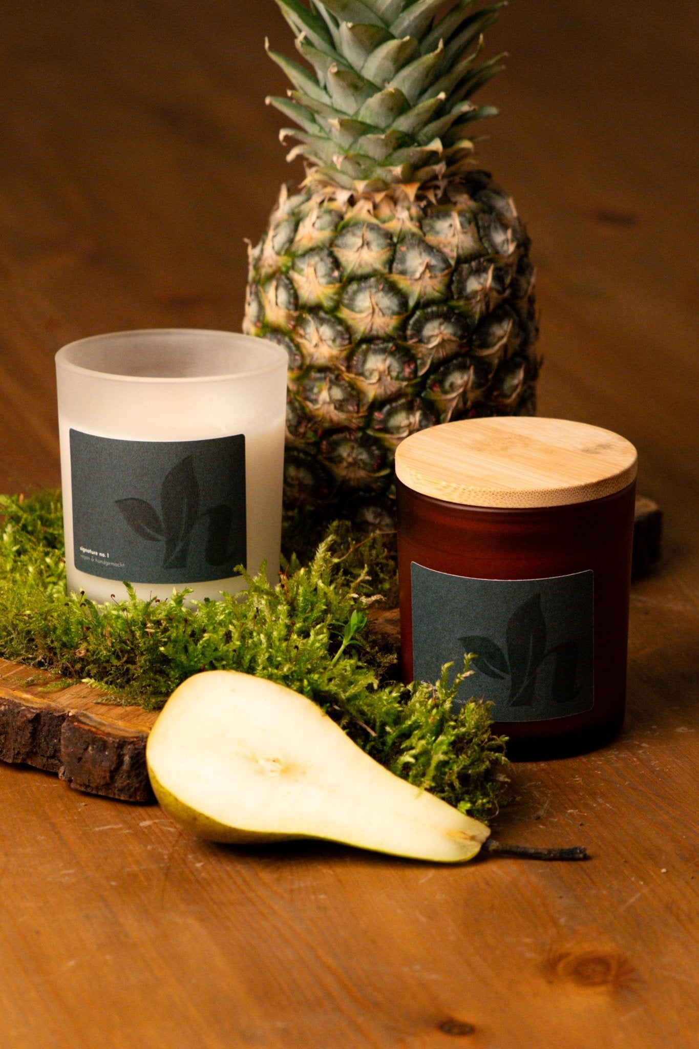 herzton Signature Kerze Nahaufnahme, Holzdocht sichtbar
